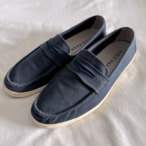 COLE HAAN HYANNIS WEEKENDER PENNY LOAFER MENS SIZE 11 CANVAS NAVY BLUE SLIP ON